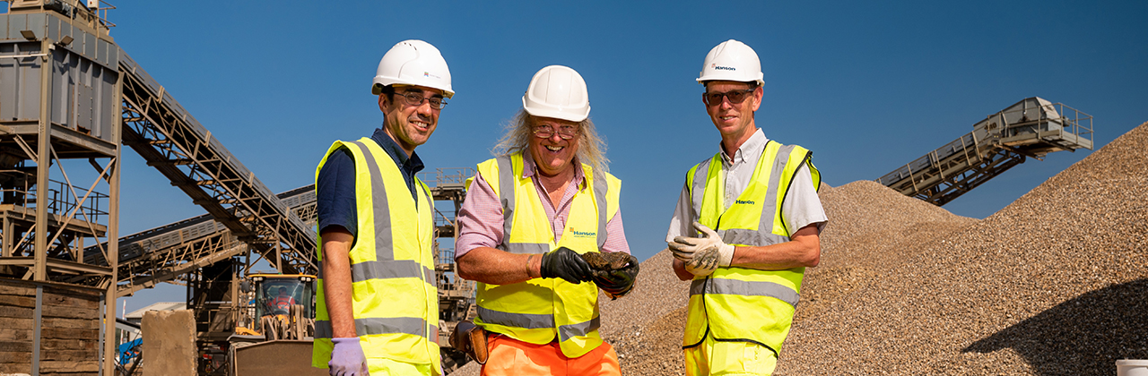 From left: Stuart Churchley (Historic England), Phil Harding ( Wessex Archaeology) and Nigel Griffiths (Hanson UK)